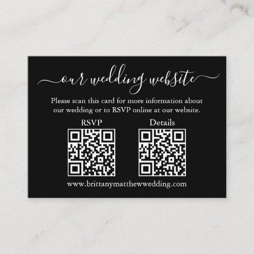 Minimalist 2 QR Wedding RSVP Details Black Enclosure Card