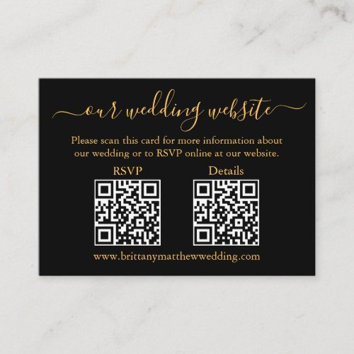 Minimalist 2 QR Wedding RSVP Details Gold Black Enclosure Card