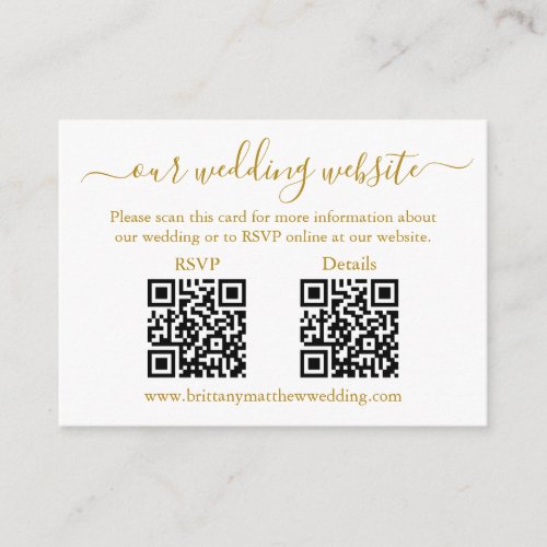 Minimalist 2 QR Wedding RSVP Details Gold Enclosure Card