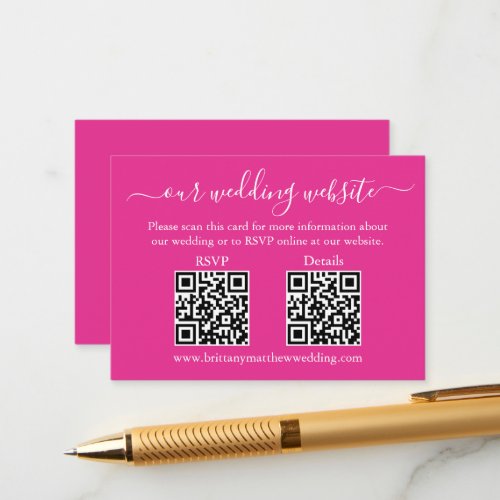 Minimalist 2 QR Wedding RSVP Details Hot Pink Enclosure Card