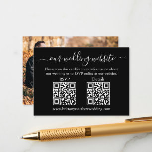 Minimalist 2 QR Wedding RSVP Details Photo Black Enclosure Card