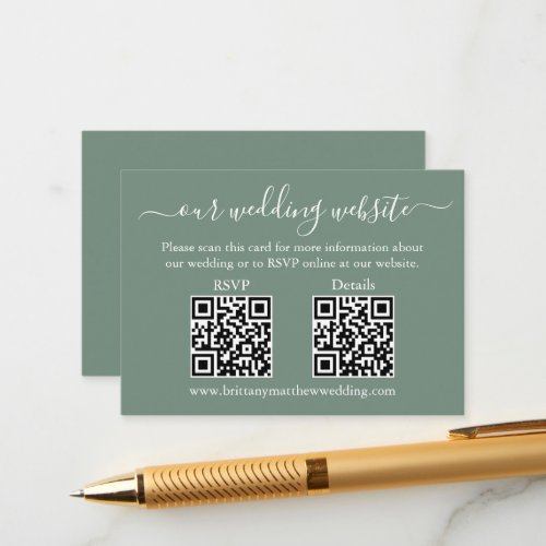 Minimalist 2 QR Wedding RSVP Details Sage Green Enclosure Card