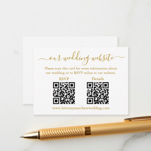 Minimalist 2 QR Wedding RSVP Details White Gold Enclosure Card