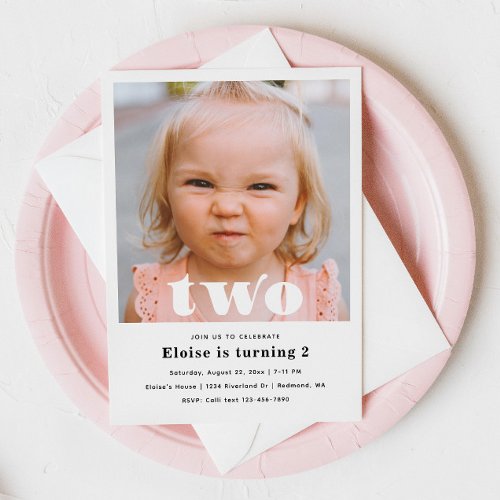 Minimalist 2nd Birthday Invitation  2nd Birthday