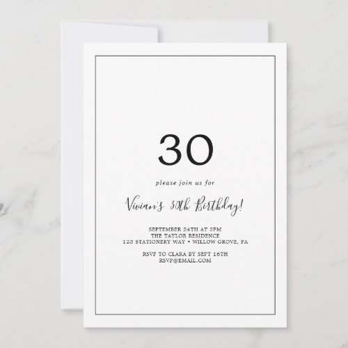 Minimalist 30th Birthday Party Invitation