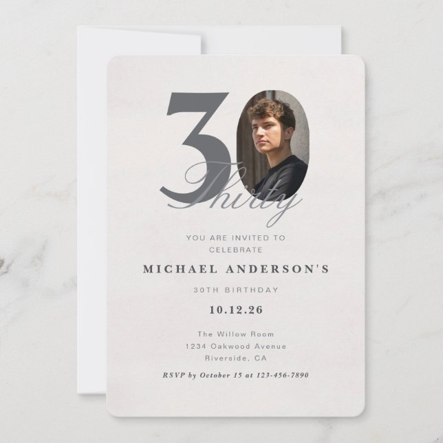 Minimalist 30th Year Birthday Invitation (Front)