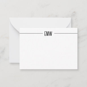 Minimalist 3 Initial Monogram Line Border Note Card
