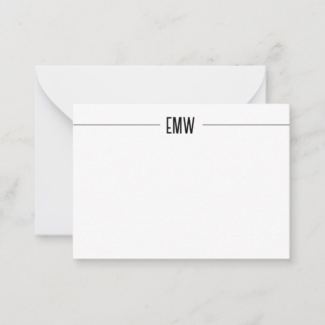 Minimalist 3 Initial Monogram Line Border Note Card (Front)