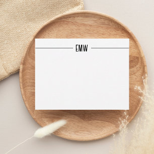 Minimalist 3 Initial Monogram Line Border Note Card