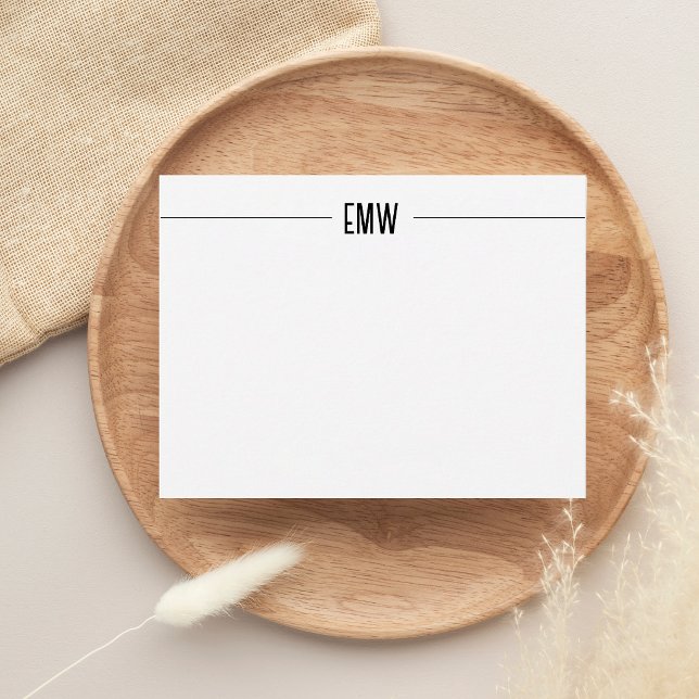 Minimalist 3 Initial Monogram Line Border Note Card (Creator Uploaded)