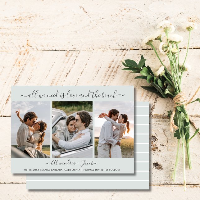 Minimalist 3 Photo Beach Wedding Save the Date (Minimalist 3 Photo Beach Wedding Save the Date)