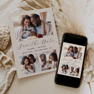 Minimalist 3-Photo Collage Beige Save The Date