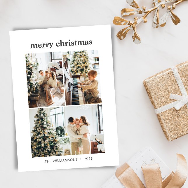 Minimalist 3 Photo Collage Merry Christmas Holiday Card (Creator Uploaded)