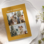 Minimalist 3 Photo Collage Merry Christmas Yellow Holiday Card<br><div class="desc">Minimalist 3 Photo Collage Merry Christmas Holiday Card in Mustard Yellow</div>