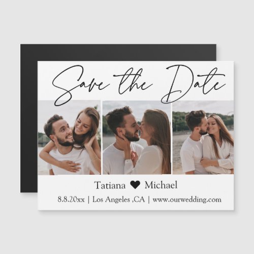 minimalist 3 photo collage save the date  magnet