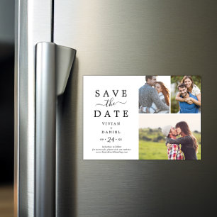 Minimalist 3 Photo Collage Save the Date Magnetic Invitation
