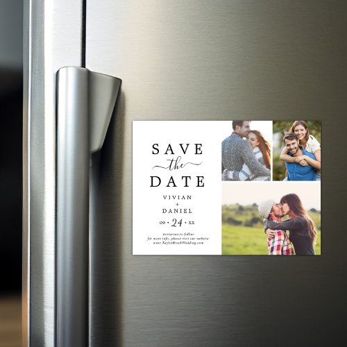 Minimalist 3 Photo Collage Save the Date Magnetic Invitation