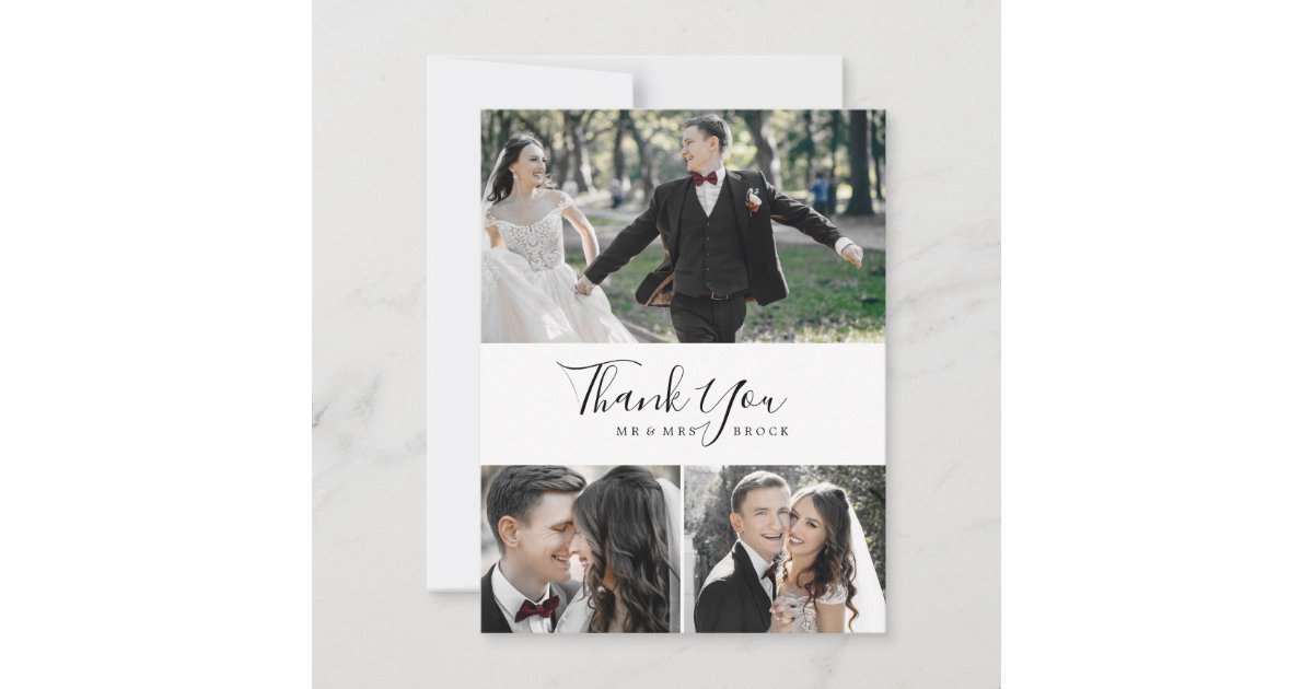 Minimalist 3 Photo Collage Thank You Card | Zazzle