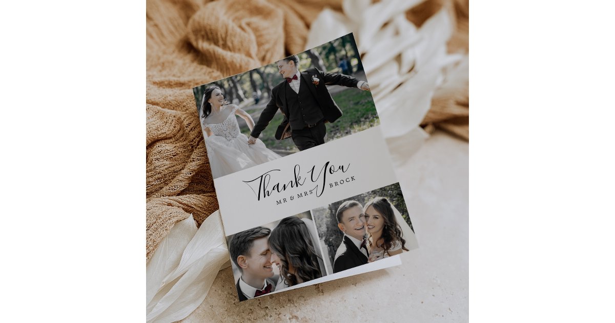 Minimalist 3 Photo Collage Thank You Card | Zazzle