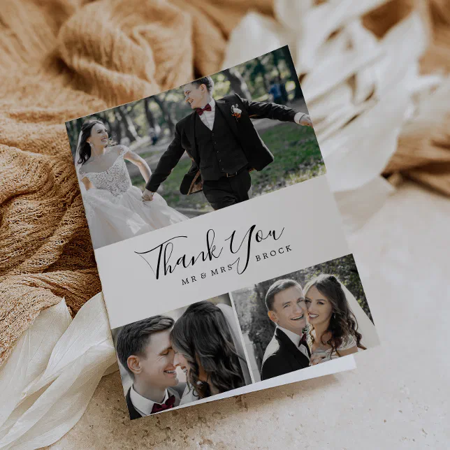 Minimalist 3 Photo Collage Thank You Card | Zazzle