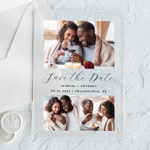 Minimalist 3-Photo Collage Wedding Save the Date