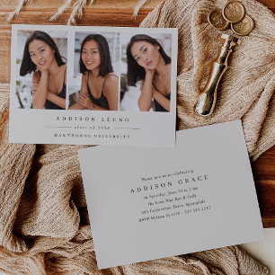 Minimalist 3 Photo Graduation Announcement Invite
