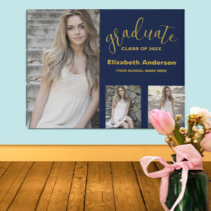 Minimalist 3 Photo Graduation Faux Canvas Print