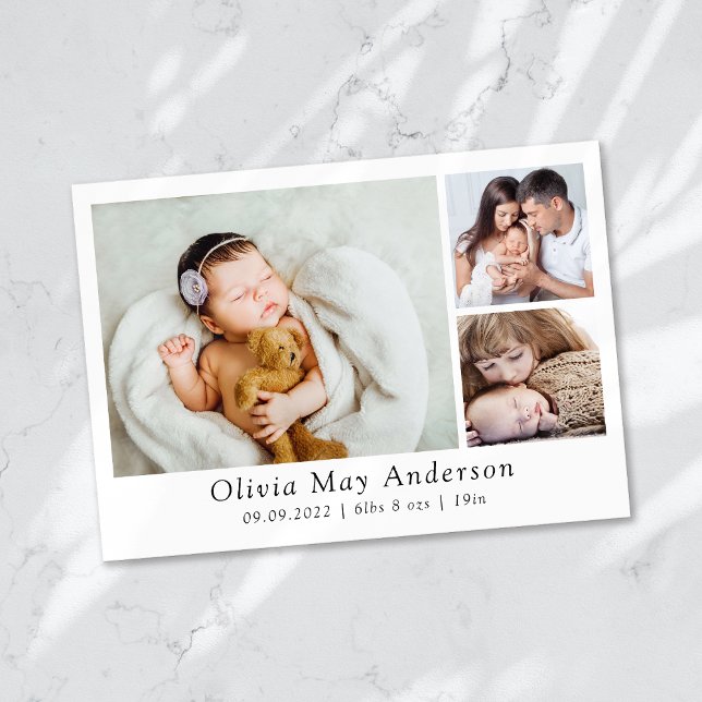 Minimalist 3 Photo New Baby  Announcement (Creator Uploaded)
