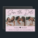 minimalist 3 photo pink save the date  magnet<br><div class="desc">elegant minimalist three photos collage pink save the date  magnet 
photos by freepik.com</div>