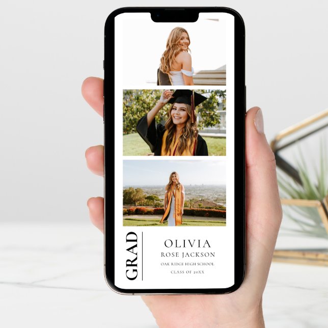 Minimalist 3 Photo Strip Graduation Announcement (Front Digital)
