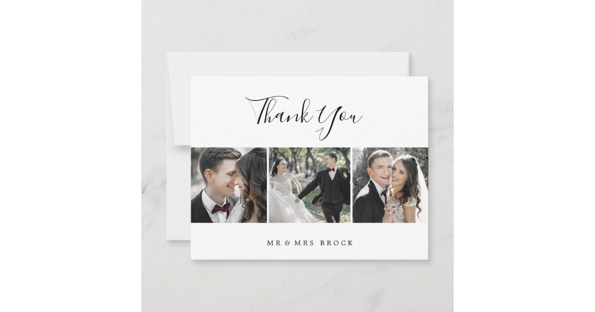 Minimalist 3 Photo Template Thank You Card | Zazzle