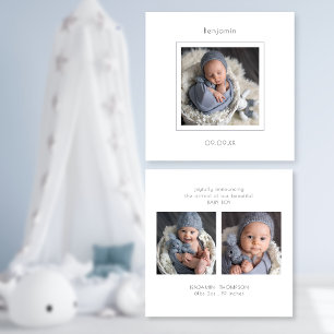 Minimalist 3 Photos Baby Birth Announcement