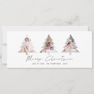 Minimalist 3 Tree Shape Photos Merry Christmas Holiday Card