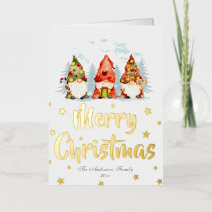 Minimalist 3 Winter Colorful Christmas Gnomes Foil Holiday Card