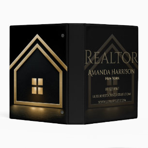 Minimalist 3D Gold and Black House Icon  Mini Binder