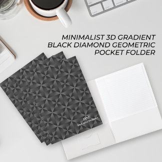 Minimalist 3D Gradient Black Diamond Geometric  Pocket Folder
