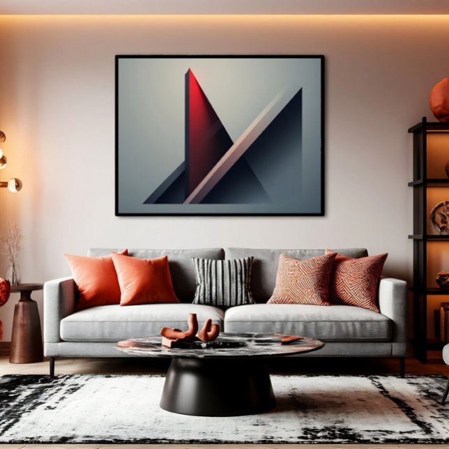 Minimalist 3D Red and Gray Geometric Abstract Canvas Print (Creator Uploaded)
