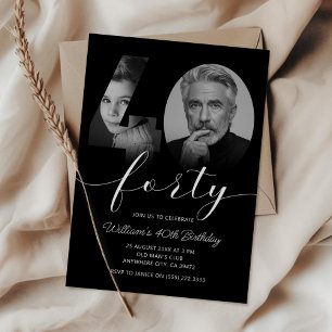 Minimalist 40th Birthday Forty Photo Invitation