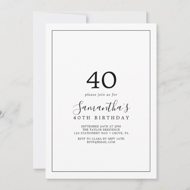 Minimalist 40th Birthday Invitation (Front)