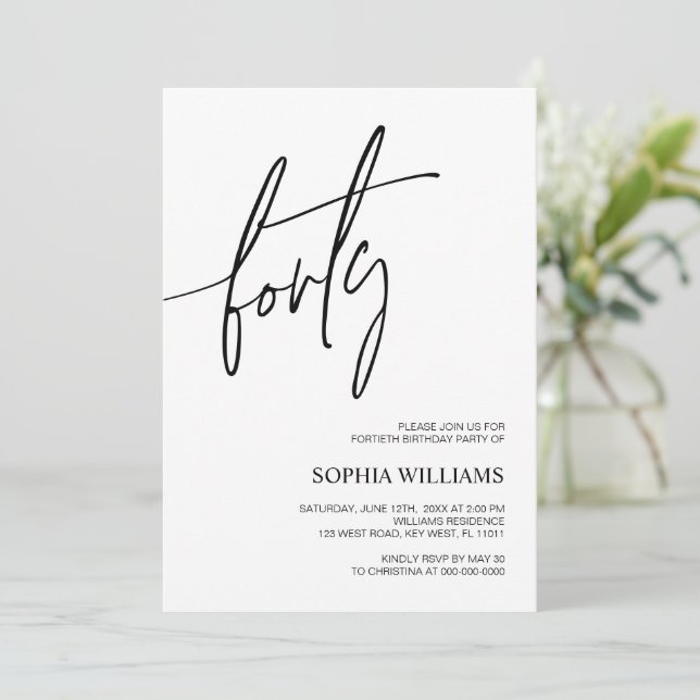 Minimalist 40th Birthday Invitation (Standing Front)