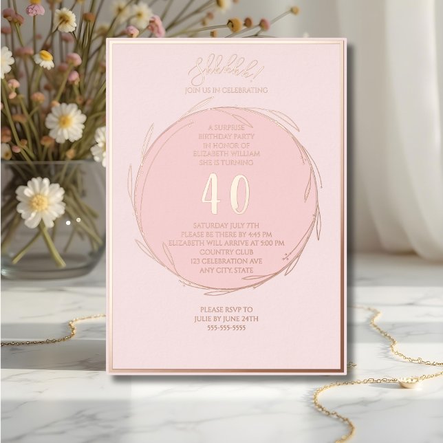 Minimalist 40th Custom Photo Surprise Birthday     Foil Invitation (Creator Uploaded)
