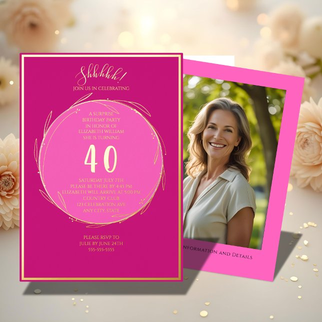 Minimalist 40th Custom Photo Surprise Birthday     Foil Invitation (Creator Uploaded)