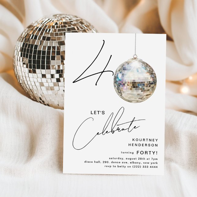 Minimalist 40th Disco Ball Birthday Party Invitation (Creator Uploaded)