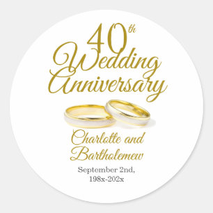 Minimalist 40th Wedding Anniversary Party Classic Round Sticker