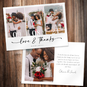 Minimalist 4 Photo Calligraphy Wedding  Thank You Card