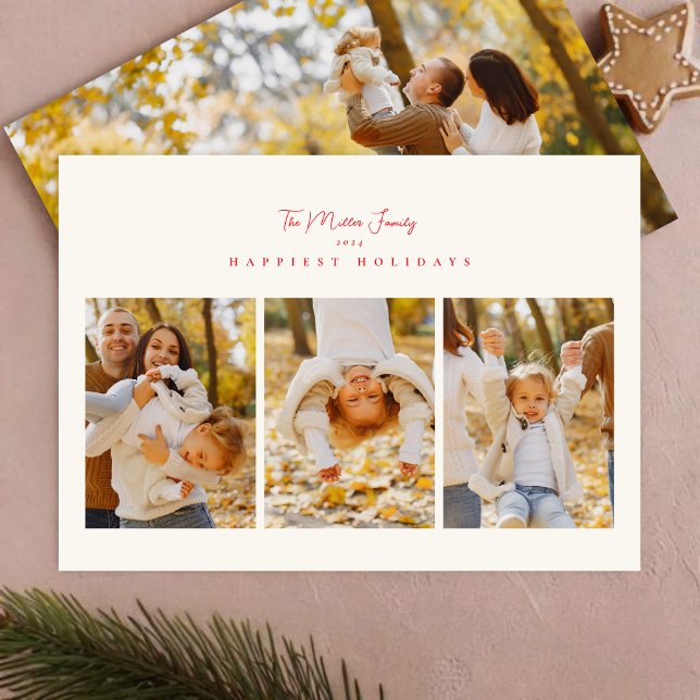 minimalist 4 photo collage elegant script happy holiday card (Creator Uploaded)