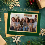 Minimalist 4 photo collage gold script Christmas Foil Holiday Card<br><div class="desc">Modern simple minimal elegant dark green and real gold foil 4 custom family photos "Merry and Joyful together" script (overlay text template) holiday card. Easy to personalize with your pictures, text, family name, and your wishes on both sides! Please note that the foil color can be changed - there are...</div>