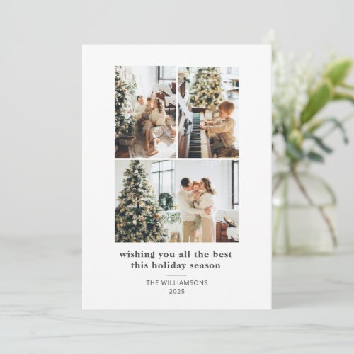 Minimalist 4 Photo Collage Modern Typography Holiday Card