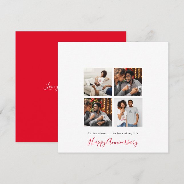 Minimalist 4 photo Collage Personalise Anniversary Card (Front/Back)