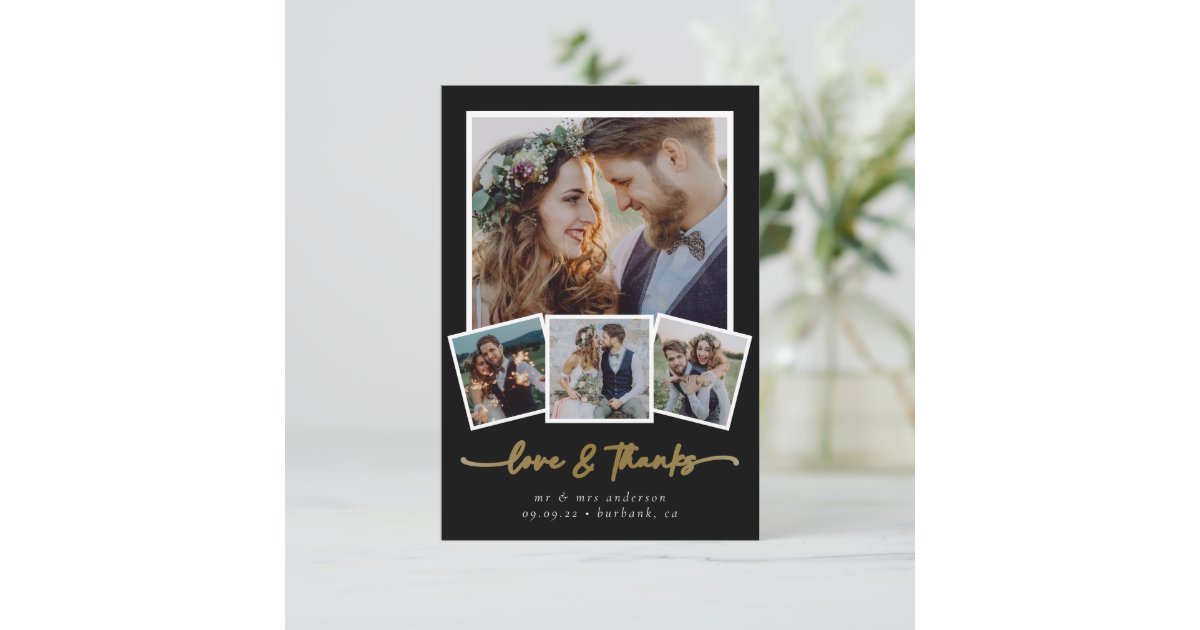 Minimalist 4 Photo Love & Thanks Wedding Thank You Card | Zazzle